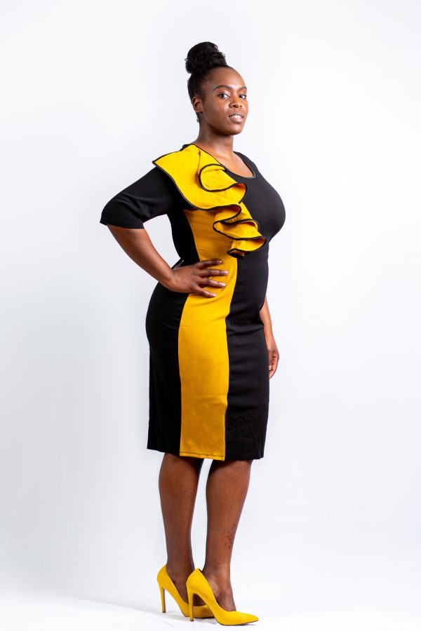 Black-Mustard Ruffle dress