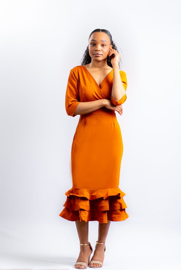 Orange Trumpet Ruffle Dress