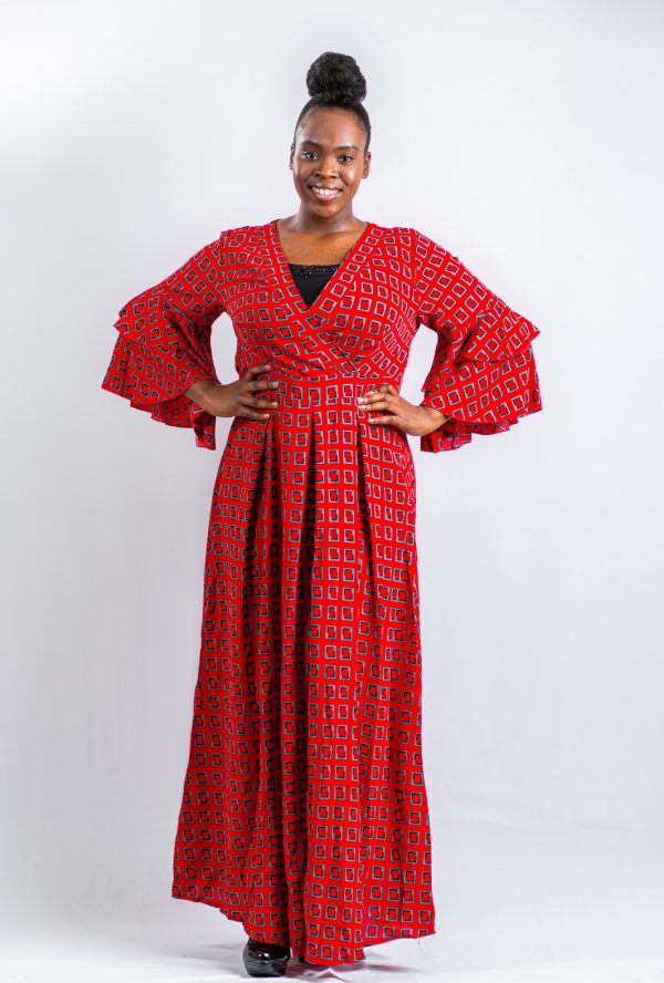 Red-Black Box Print Maxi Dress front