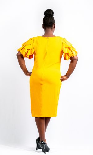 Yellow Dramatic Ruffle Sleeve Dress back