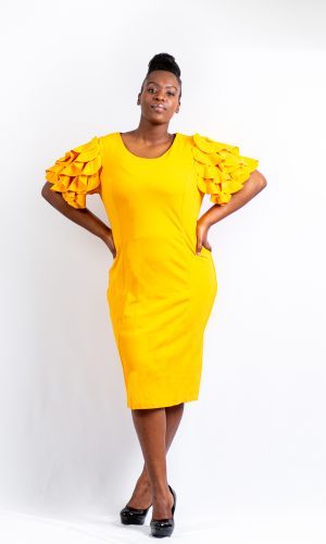 Yellow Dramatic Ruffle Sleeve Dress front