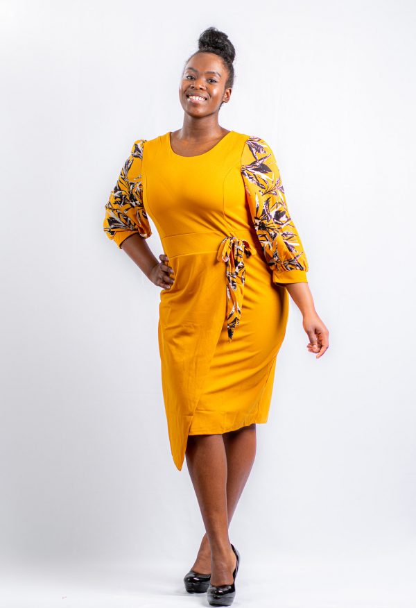 yellow pattern sleeve dress